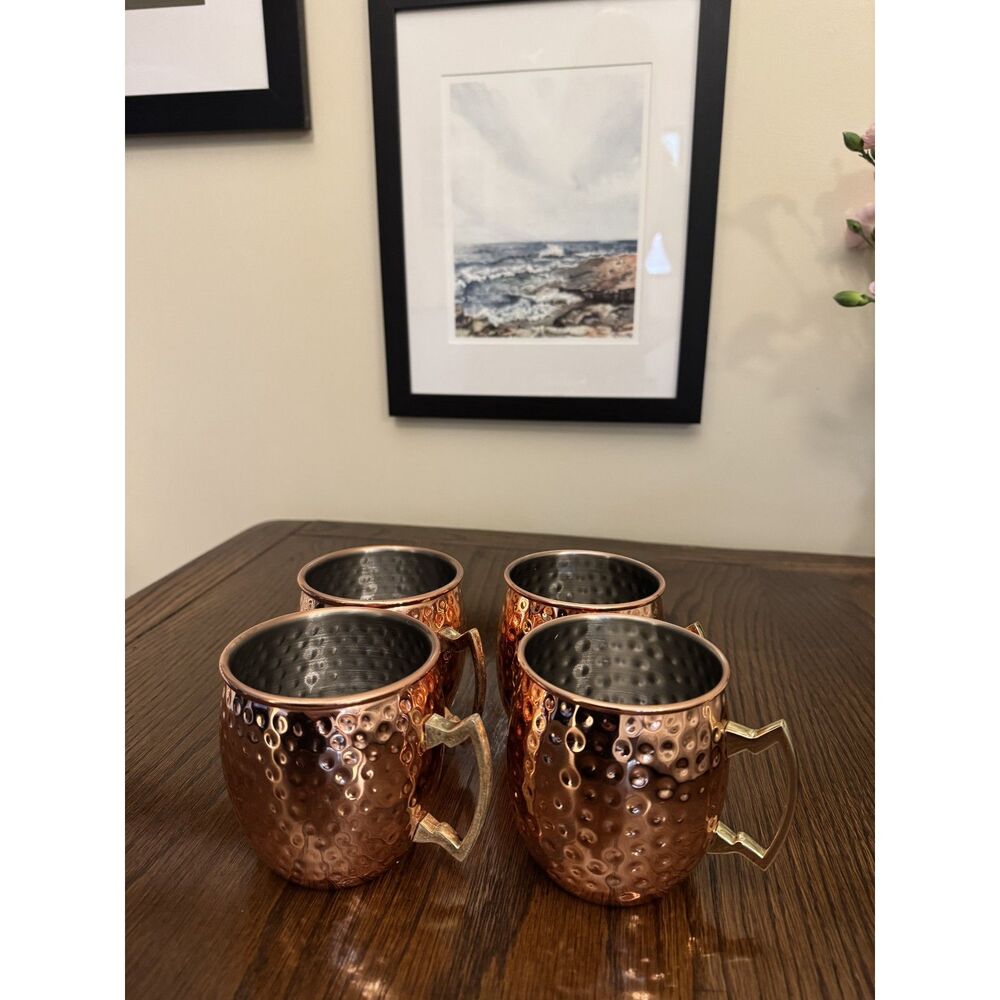 Set of Four Pounded Copper Mule Mugs